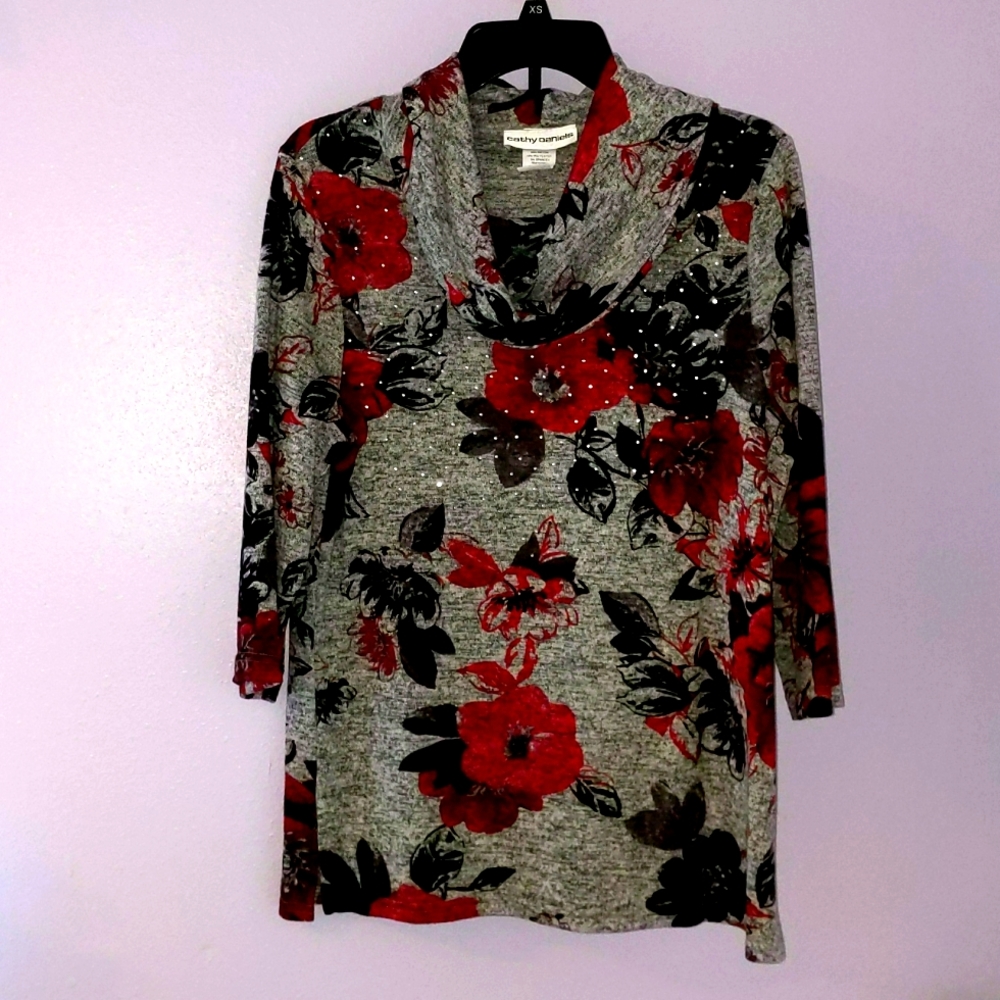 Cathy Daniels cowl-neck 3/4 sleeve top M
